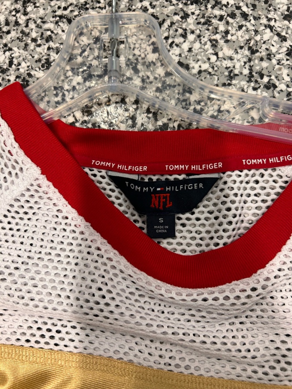 Tommy Hilfiger White Mesh Pullover with Red Trim and Gold Accent - Picture 2 of 3